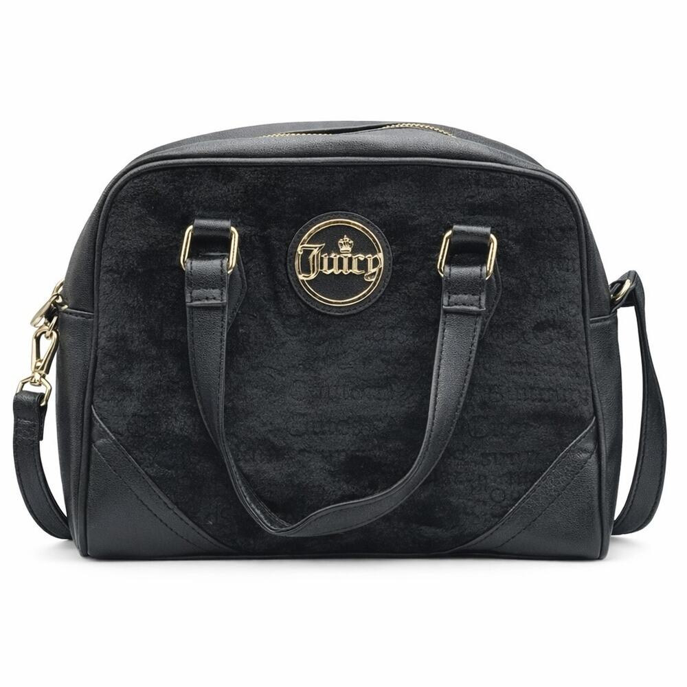 Juicy Couture If The Crown Fits Black Velour Satchel Gold Crown Logo (OS)